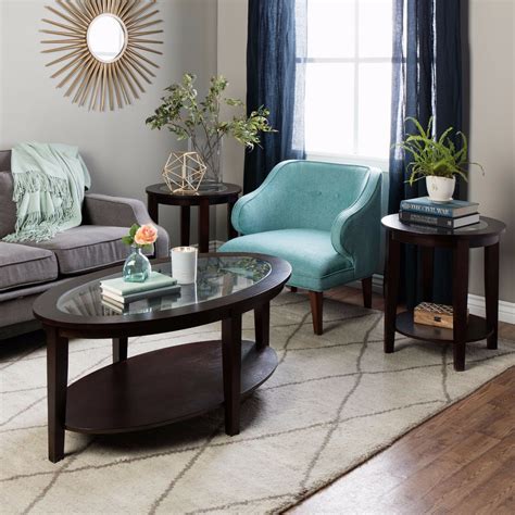 Enjoy free shipping & browse our great selection of coffee tables & accent tables, console & sofa tables and the two end tables and coffee tables are made from solid wood and feature tapered and turned legs and a beveled tabletop for a classic silhouette. Oval Coffee Table Round Side Tables Set Wood & Glass ...