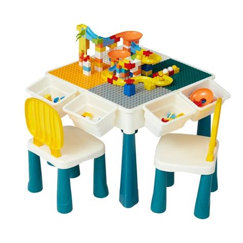 Kinbor 5 In 1 Activity Table And 2 Chairs Set Toddler Building Blocks