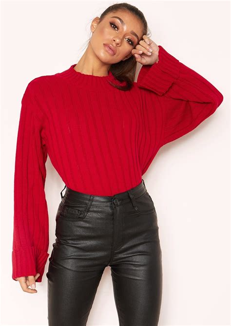Arlene Red Knit High Neck Jumper Missy Empire High Neck Jumper How To Fold Sleeves Fashion