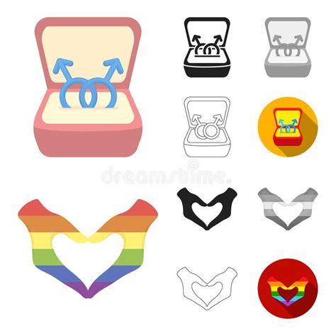 gay and lesbian cartoon black flat monochrome outline icons in set collection for design sexual