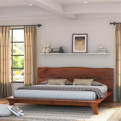 Levi Solid Acacia Wood Platform Bed Frame With Live Edge Headboard