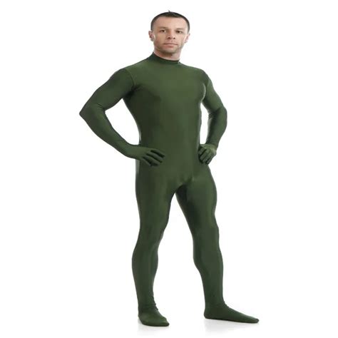 24hours Lycra Spandex Turtleneck Unitard Mens Full Body Zentai Suit Hoodless Footed Zipper Tight
