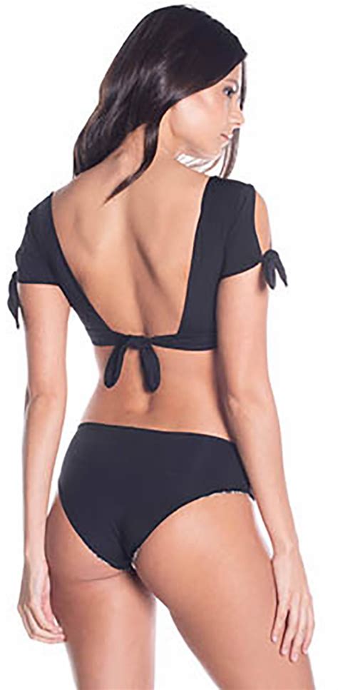 Black Crop Top Bikini With Reversible Bottom Alba Black
