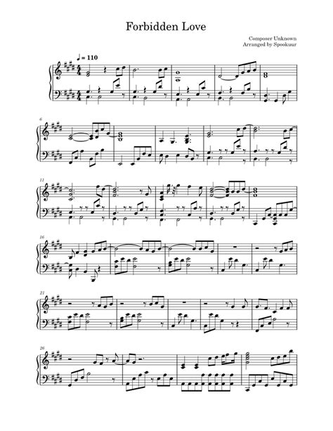 Forbidden Love Sheet Music For Piano Solo