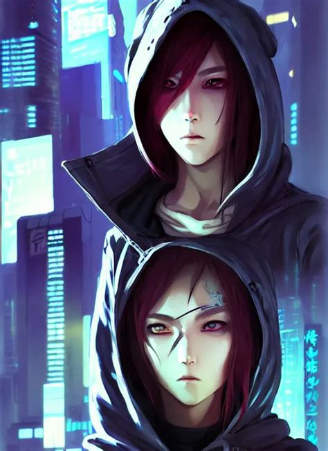 Cyberpunk Anime Girl In Hoodie 3 4 Shot Street Stable Diffusion