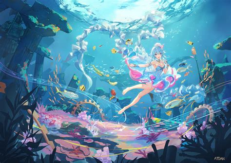 Anime Anime Girls Original Characters Women Brunette Underwater