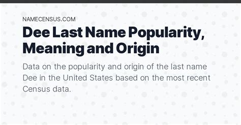 Dee Last Name Popularity Meaning And Origin