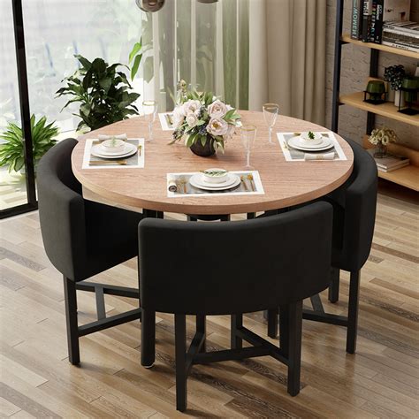 40 Round Wooden Small Nesting Dining Table Set For 4 Gray Upholstered