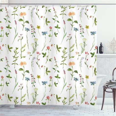 Floral Shower Curtain Spring Season Themed Watercolors Painting Of