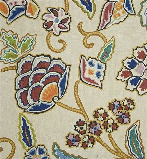 Motifs of flowers, creepers and chinar leaves, mango etc. Crewel Fabric Kashida Multi | Broderie