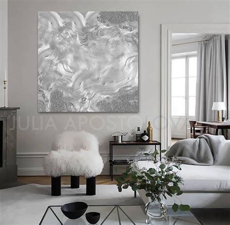 Large Wall Art Gray Silver Abstract Print On Canvas Minimalist