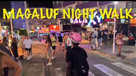 Magaluf Walk At Night Busy Strip Of Bars And Restaurants Giant Catapult