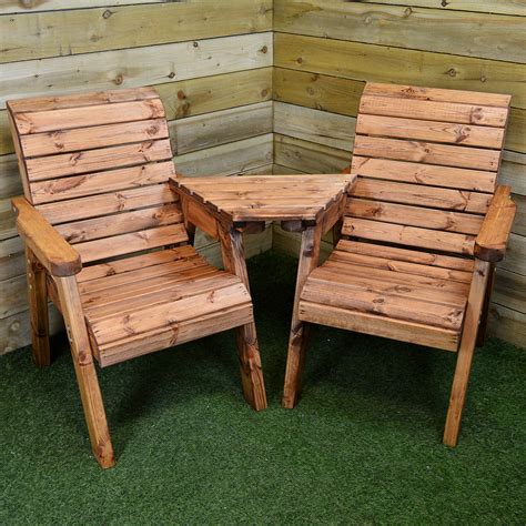 2 Seater Chunky Rustic Wooden Garden Furniture Love Seat With Tray