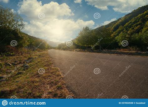 Summer Country Road With Trees Beside Rural Up Hill Environment Road