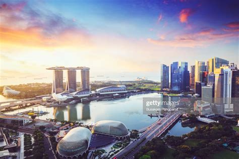 Aerial View Of Singapore Skyline Business District And Cityscape At