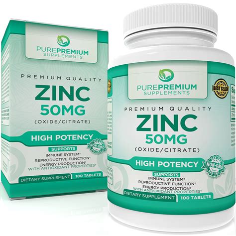Buy Purepremium Zinc 50mg Immune Support Zinc Supplements Zinc Citrateoxide For Adults