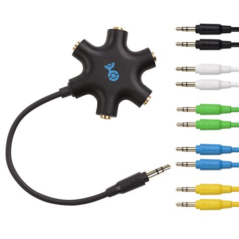 5 Way Headphone Splitter With 5 Pack Audio Cables