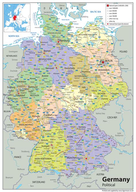 Germany Political Map Tiger Moon