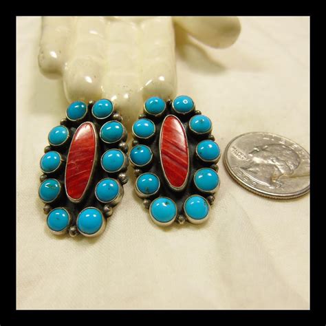 Large Sterling Silver Turquoise Earrings Sterling Silver Spiny Oyster