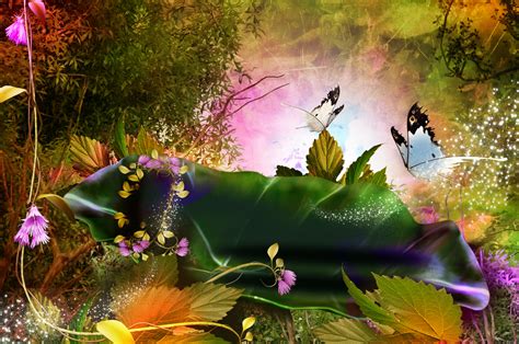 3d Nature Phantasmagoria Butterfly Leaves Forest Magic Flowers Wallpapers Hd Desktop