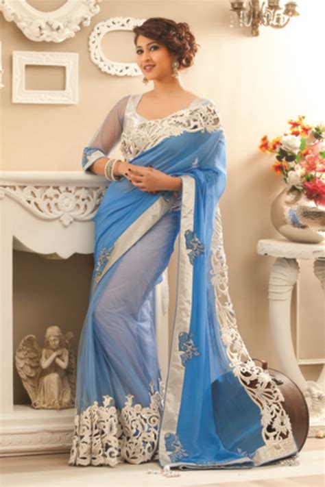 Find out all the benefits of being flying blue silver member: Buy Light blue chiffon saree in shimmering silver border ...