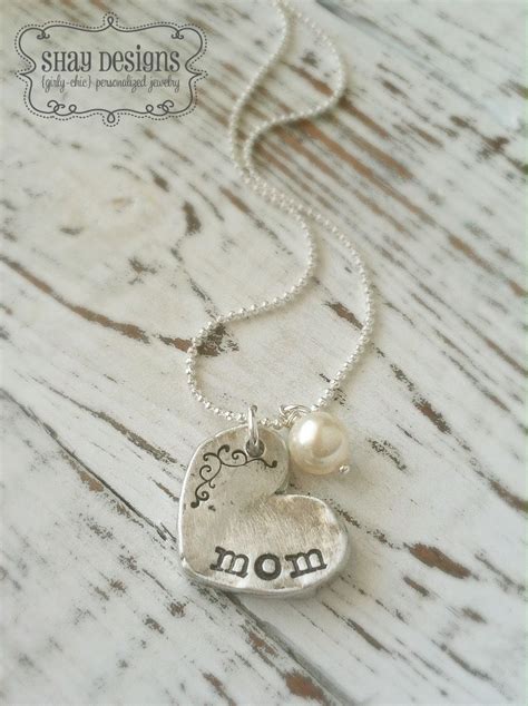 Mom Necklace Heart Necklace Mom Necklace Stamped