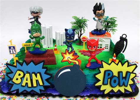 Super Hero Pj Masks Deluxe Birthday Party Cake Topper Set Featuring