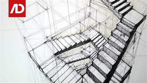 Drawing Stairs Composition In Three Points Perspective Daily
