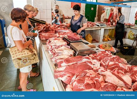 Trade In Fresh Meat In The City`s Indoor Market Editorial Stock Image