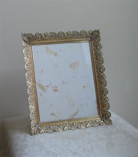 Vintage Gold Filigree Metal Picture Frame With Whitewash For 8 X 10