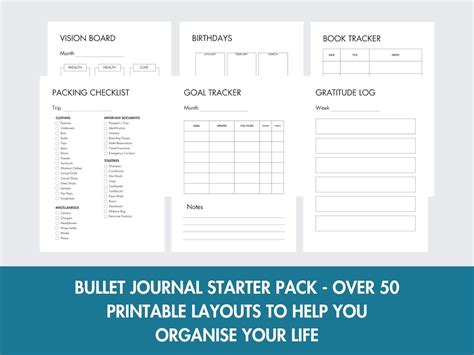 Printable Bullet Journal Organiser Bundle 50 Layouts Etsy