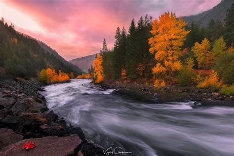 Mountain River In Autumn By Vijay Chebium