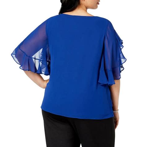 Msk Womens Plus Flutter Sleeve Chiffon Embellished Blouse Shirt Top
