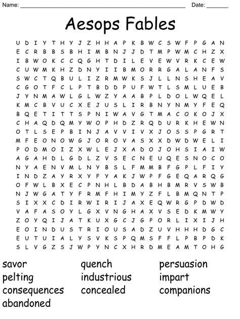 Aesops Fables Word Search Wordmint