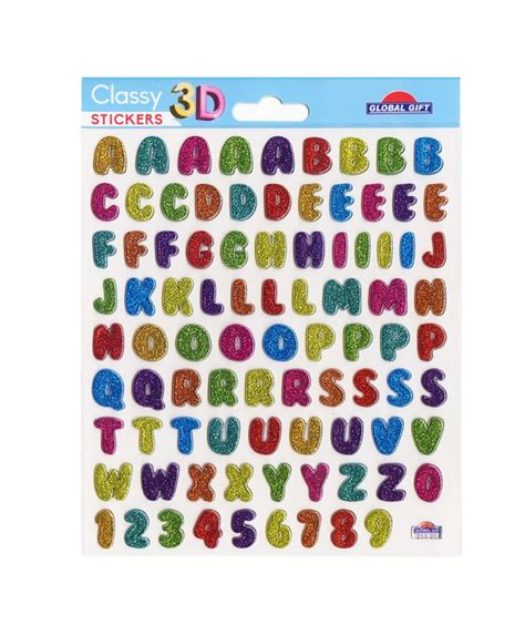 88 Adesivi 3d Alfabeto Colorati Glitterati