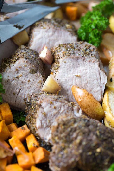 Pork tenderloin is a fairly lean cut of meat, which is great for nutrition, but that also means it can go from perfectly tender and juicy to tough, dry this is one delicious dinner a regular on the meal rotation at our house, and i hope you enjoy it too! One pan roasted pork with sweet potato, pear, apple and ...