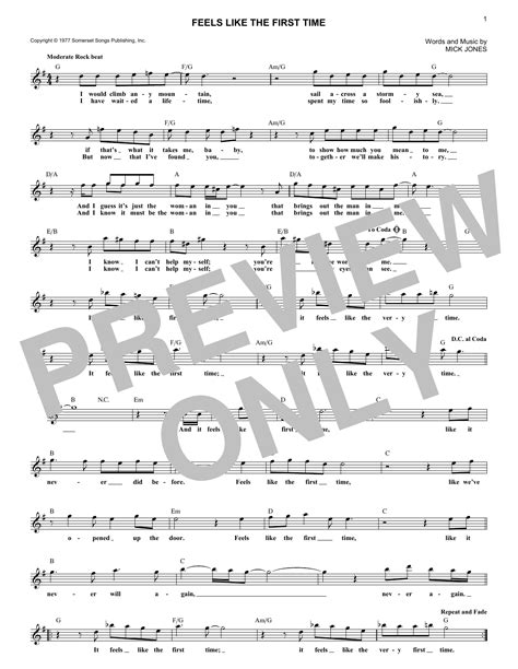 Feels Like The First Time Sheet Music Foreigner Lead Sheet Fake Book