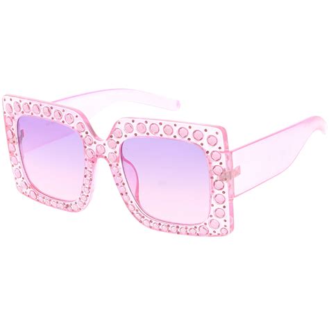 designer oversize rhinestones square sunglasses color tinted lens 52mm sunglass la