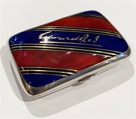 King Edward Viis Personal Cigarette Case Silver Red And Blue Enamel And Gold For Sale At