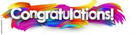 Naklejka Congratulations Paper Banner With Colorful Brush Strokes