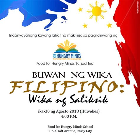 Hungry Minds Pasay Buwan Ng Wika Celebration Moved To August 30 2018