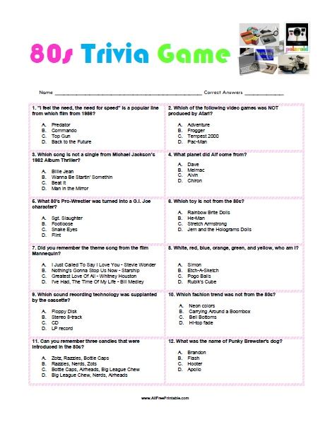 30 questions and answers for you to print onto a4 paper. 80's trivia questions and answers printable That are ...