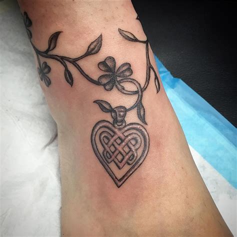 Shamrock And Celtic Heart Anklet Tattoo Tattoo Ideas And Inspiration