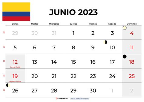 Descargar Calendario Junio 2023 Colombia