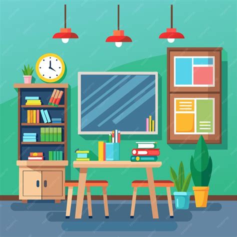 Premium Vector A Empty Classroom With Easel Chalkboard Hang On The Wall