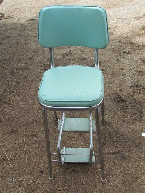 Capacity black steel foldable step stool. 1950's Step Stool Chair