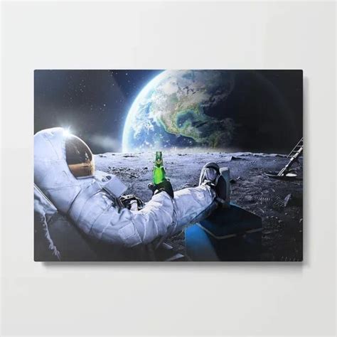 Astronaut On The Moon With Beer Metal Print Astronauts On The Moon