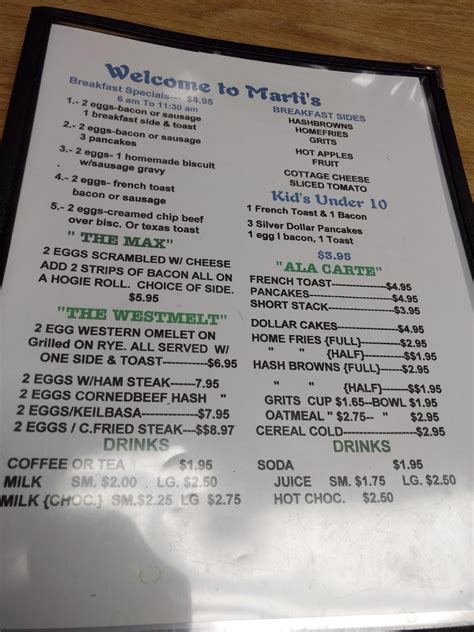 Menu at Marti's Family Dining restaurant, Fort Myers