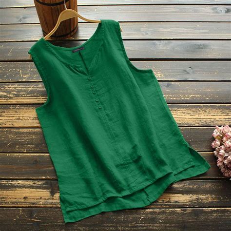 Cheap Women Cotton Linen Vest Tops Solid Color Loose Summer Sleeveless