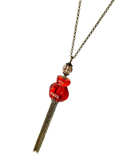 Buy Long Red Tassel Necklace Repurposed Glass Knob Upcycled Jewelry